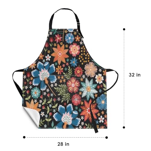 Britimes Apron with Pockets, 32x28 inch, for Women Men, Flower Colorful - color: Flower Botanical