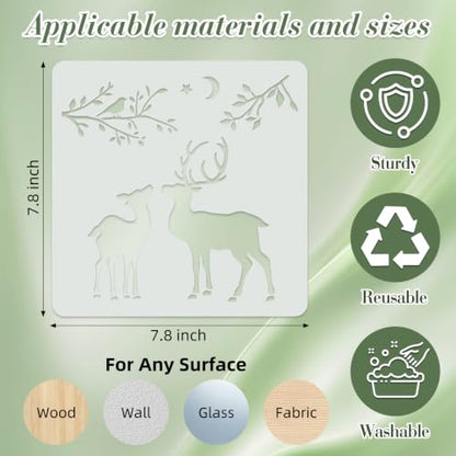 Deer Stencils for Crafts Reusable 9Pcs Stencils(7.8X7.8 Inch) - color: Deer
