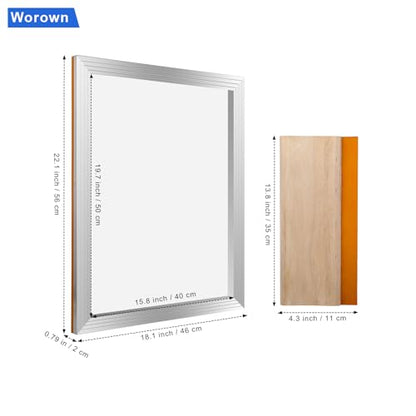 Worown 16 x 20 Inch Aluminium Silk Screen Printing Frame with 160 White Mesh and 1 Piece of 13.7 Inch Wooden Screen Printing Squeegee - size: 16 x 20 Inch