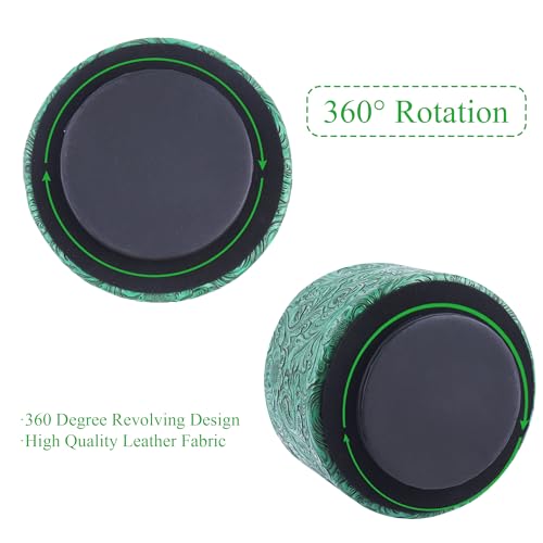 Round Leather Art Supply Organizer,Remote Control Holder,360 Degree Spinning,Multi-Functional Pencil Holder,4 Compartments Desktop Stationary Organizer(1-Carved Green) - color: 1-Carved Green