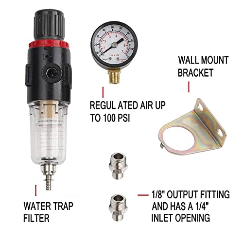 TIMBERTECH Pressure Regulator for Airbrush Compressor, 1/8’’ NPT Air Filter Airbrush Regulator with 0-100 PSI Gauge, Water-Trap Filter for Compressor