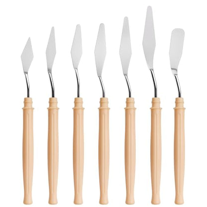 7 Pcs Palette Knife, Pointy & Flat Spatula, Plastic Handle | Stainless Steel Painting Knife Set, Oil Paint Metal Knives, Pallet Painting Knives for Oil, Acrylic and Canvas Drawing
