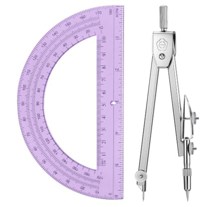 EBOOT Student Geometry Set, 180 Degree Protractor Compass 6",Purple | Swing Arm Protractor Ruler Compass, Geometry Drawing Tools for Measuring Angles, School Classroom Math Supplies - color: Purple