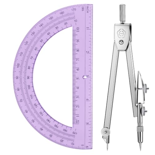 EBOOT Student Geometry Set, 180 Degree Protractor Compass 6",Purple | Swing Arm Protractor Ruler Compass, Geometry Drawing Tools for Measuring Angles, School Classroom Math Supplies - color: Purple