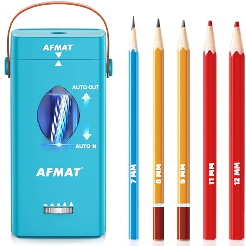 AFMAT Electric Pencil Sharpener, Fully Automatic Pencil Sharpener for 6-12mm No.2/Jumbo Pencils, Auto in & Out, 5 Sharpness Modes, Rechargeable Heavy Duty Sharpeners for Classroom/Home/Office PSC7 - color: Cyan