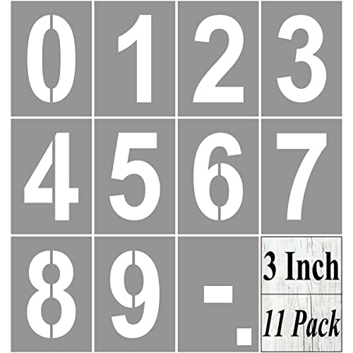3 Inch Large Number Stencils for Painting - 11 Pack Number Stencil Templates for Curb Address, Cakes, Cookies, Mailboxes and Crafts, Reusable House Numbers Stencils for Wood Signs & Cement Wall Art - size: 3 Inch