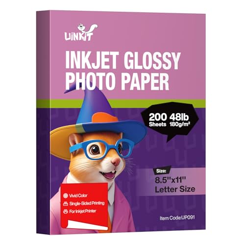 Uinkit Bright White Single Sided Glossy Photo Paper - 8.5x11 Letter Size 180gsm (48lb), 200 Sheets Bulk Pack Instant Dry Dye Inkjet Paper, Smudge Resistant Professional Printing Papers Bulk Use - size: 8.5x11x200, style: White Glossy
