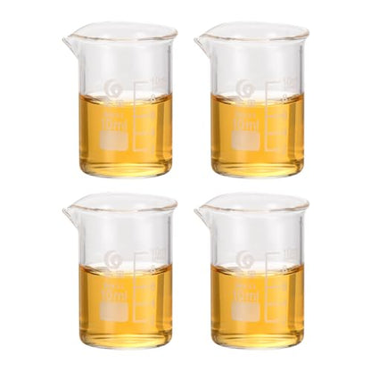 PATIKIL 10ml Low Form Glass Beaker, 4Pcs 3.3 Borosilicate Glass Beakers Graduated Measuring Cup with Spout for Lab Experiment, Cooking and Baking, Clear - size: 10ml