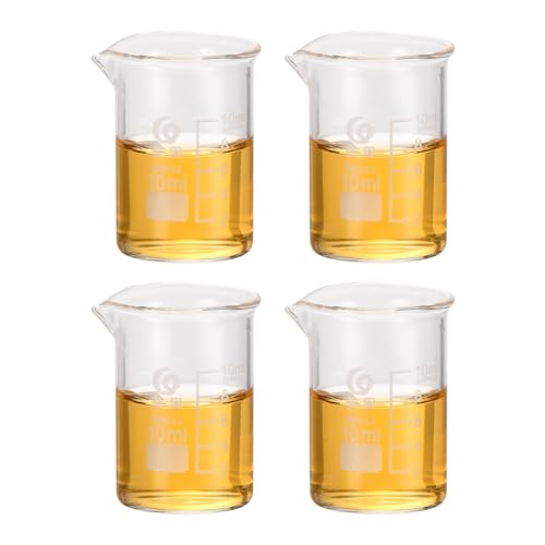 PATIKIL 10ml Low Form Glass Beaker, 4Pcs 3.3 Borosilicate Glass Beakers Graduated Measuring Cup with Spout for Lab Experiment, Cooking and Baking, Clear - size: 10ml
