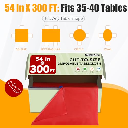 RowinsyDD 54 in X 100 FT Red Plastic Table Cover Roll with Slide Cutter - color: Red, size: 3600" x 54" (Rectangular)