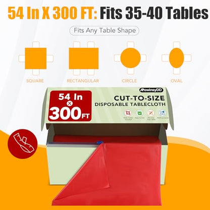RowinsyDD 54 in X 100 FT Red Plastic Table Cover Roll with Slide Cutter - color: Red, size: 3600" x 54" (Rectangular)