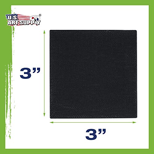 U.S. Art Supply 3" x 3" Black Mini Professional Stretched Canvas 12 Pack | Small Primed Stretched Artist Canvas Professional - Ideal for Arts & Crafts