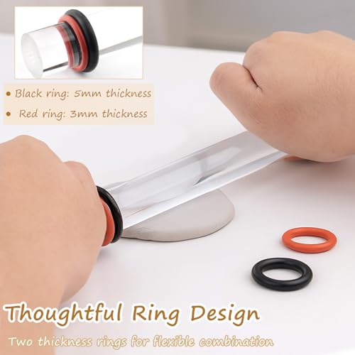 2-Piece Polymer Clay Acrylic Rolling Pin Set – Clear Slab Roller Tools with Thickness Rings for DIY Sculpting & Air-Dry Clay Projects
