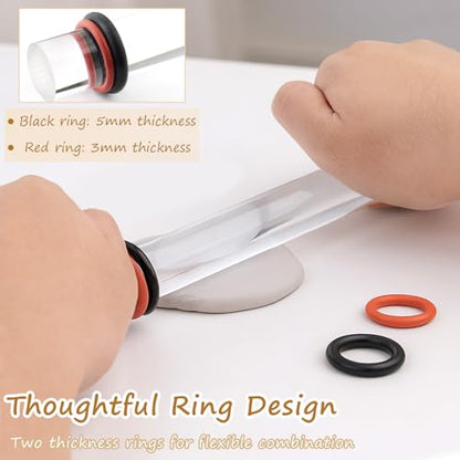 2-Piece Polymer Clay Acrylic Rolling Pin Set – Clear Slab Roller Tools with Thickness Rings for DIY Sculpting & Air-Dry Clay Projects