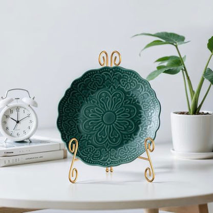 Gold Plate Stand, 10 Inch Decorative Holder for Displaying Platters, Heavy-Duty Metal Easel Stand for Picture, Photo Frame, Books and Round Objects, 1-Pack