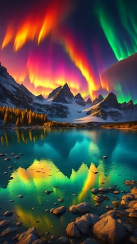 ARTGOTO Northern Lights Diamond Painting Kit for Adults 15.7 x 27.5 Inch | Large 5D Full Square Drill Diamond Art Kit, Aurora Mountain Lake DIY Gem Art Canvas with 2 Tool Sets, 30% Extra Diamonds - color: AGT015