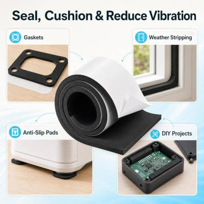 DGSL Foam Insulation Neoprene Sheets with Adhesive, 12''W x 118''L x 1/2''T | Weatherproof Soundproof Padding for Automotive, Multi-Function Soundproof Large Closed Cell Neoprene Rubber Roll - color: Black, size: 12 in x 118 in x 1/2 Inch