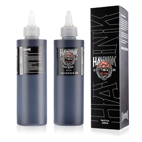 HAWINK Black Tattoo Ink 8oz (240ml) Vegan-Friendly USA Standard Pigment Tattoo Supplies Pure Black TI203-240-001