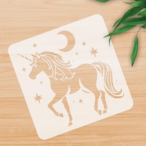 Unicorn Stencil for Painting 11.8 x 11.8 Inch Reusable Plastic Unicorn Template for Painting on Wall Wood Furniture Fabric Canvas, DIY Craft Stencil | 11.8" x 11.8" Plastic Craft Stencil, Unicorn Fantasy Wall Stencil, DIY Home Decor Template for Wall Wood