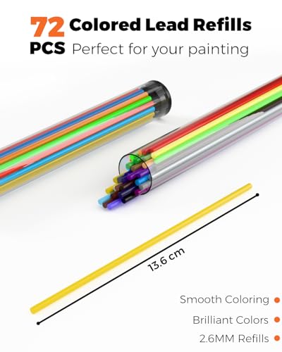 Four Candies 2.6MM Color Lead, 36 Color Pencils Refills 72 PCS | Assorted Colored Leads Colored Mechanical Pencil 2.6mm for Coloring and Drawing - color: Multicolor Refills
