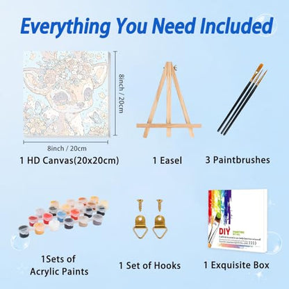 AUKELHJ Paint by Numbers Kit for Kids with Frame, Deer, 8X8 inch - color: 12-Deer