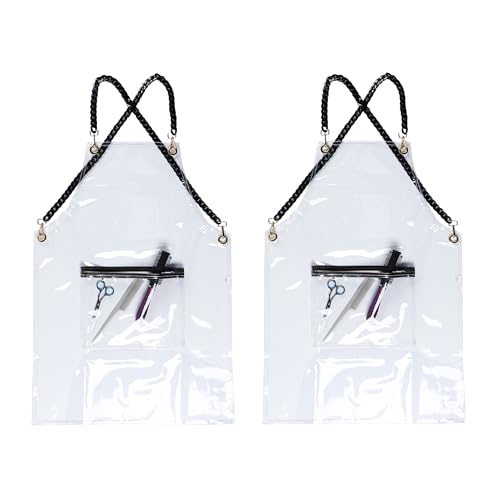Hair Stylist Apron for Women - Waterproof Barber Nail Tech Apron Hairdresser Hairstylist Salon Aprons with Pocket - color: Transparent-2pack