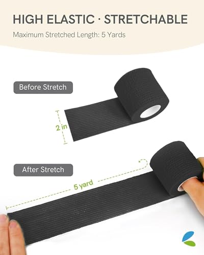 FriCARE Self Adhesive Bandage Wrap, Medical Tape in First Aid Kit, Black | Elastic Cohesive Bandages for Sports/Vet/Wrist Ankle Wounds, 2 Inches X 5 Yards, Latex-free 6 Rolls - color: Black