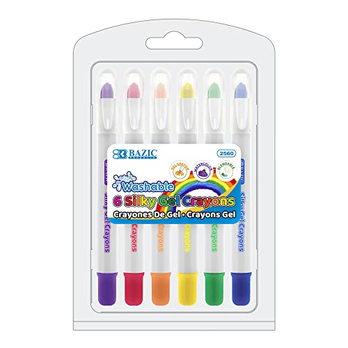 BAZIC PRODUCTS Silky Gel Crayons, 6 Colors, Non-Toxic, 6 Count | Washable, silky gel crayons in 6 bright colors, water-soluble, easy to blend, ASTM D-4236 - color: 6 Color, size: 1-Pack