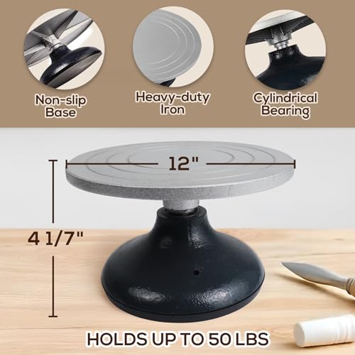 12 Inch Heavy Duty Pottery Wheel, Metal Decorating Banding Wheel | for Adults - size: 12''
