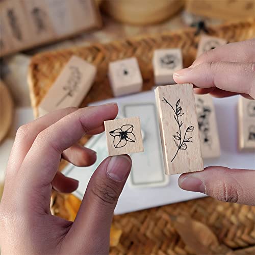 22 Pcs Plant Wooden Rubber Stamp Set for DIY Craft Projects | Crisp imprint detail, Natural wood handle, Sturdy stamping surface - color: Plant 2