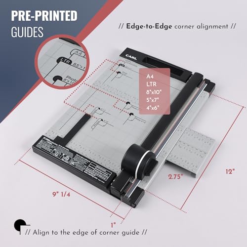 CARL Professional Rotary Paper Cutter with Clear Window – 12" Trimmer with Metal Base, Magnetic Guide, Calibrated Extension – Precise Paper, Label, Photo & Craft Cutting Tool - size: 12-inch