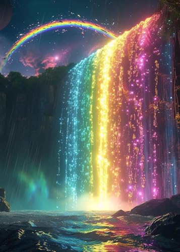 KINPLUB 5D Diamond Painting Kits for Adults, Colorful Waterfall Landscape Diamond Art Kits for Adults Beginners, DIY Full Round Drill Paint by Diamonds, Home Wall Decor 12 x 16 Inch - color: Rainbow Falls