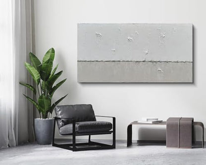 NANKAI Art Hand-painted Grey White Minimalist Oil Painting 30x60 inches - color: NKHB002