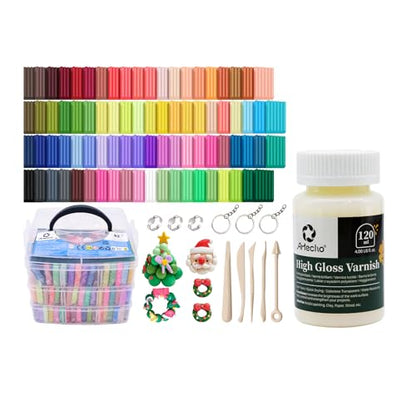 Artecho 82 Colors Polymer Clay Kit & Artecho High Gloss Varnish 4oz / 120ml for Clay