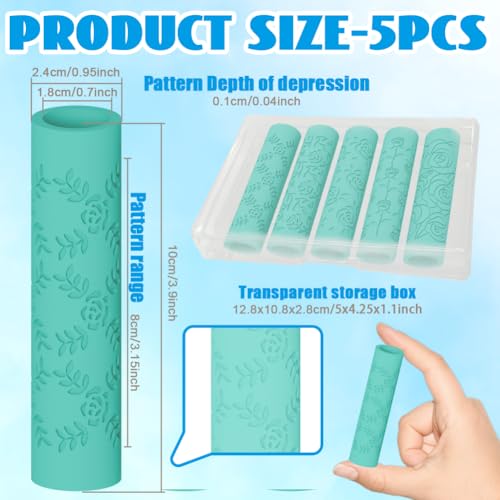 beinkmake 5Pcs Rose Pattern Polymer Clay Texture Rollers, Plastic Clay Tools with Storage Case for DIY Jewelry Making, Scrapbooking, Pottery Crafting - color: Rose Pattern