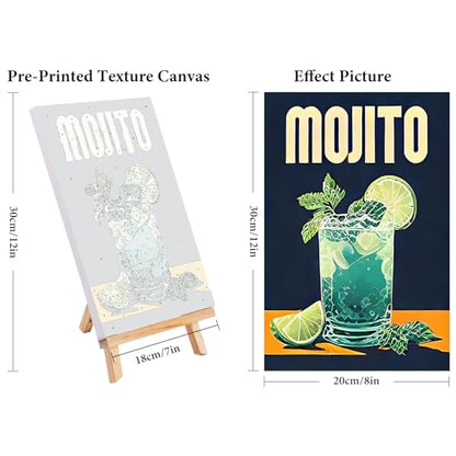 4 Pack Framed Paint by Numbers Kit for Adults Cocktail with Wooden Easel - color: FOP4P-13