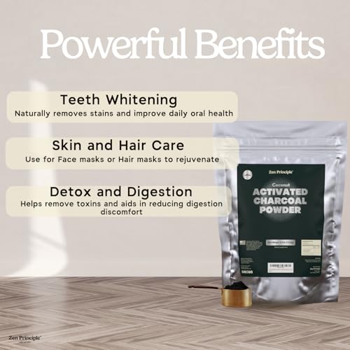 Zen Principle Coconut Activated Charcoal Powder. Whitens Teeth, Rejuvenates Skin and Hair, Supports Better Digestion. USA-Owned Producers, 2.5 lb - size: 40 Ounce (Pack of 1)