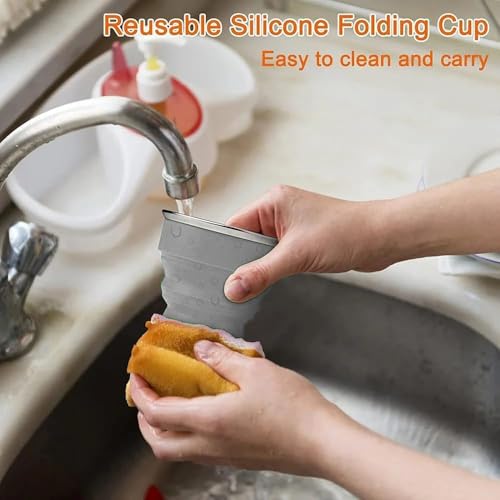 Silicone Collapsible Cup,Collapsible Cups for Camping,Folding Cup with Lids,Collapsible Coffee Cup,Reusable Drinking Mugs Cup(Grey) - color: Gray