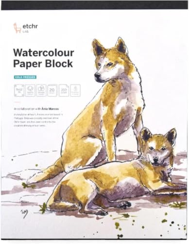 ETCHR Watercolor Paper Block - 9" x 12" 100% Cotton Hot Press Paper Block 350gsm - Warp Resistant Watercolor Paper Block