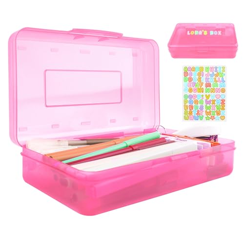 Pink Pencil Case Plastic Clear Hard Pencil Box Crayon Box Organizer 1 Pack Office Supplies Storage Container Organizer Boxes for Girls for Pens Crayon School Stylish Art Office Supplies Storage Medium - color: Pink