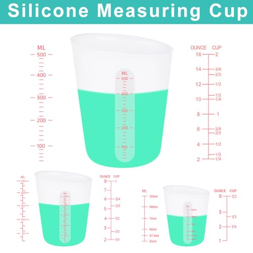 6 PCS Silicone Cup Set, 500ml, 250ml and 125ml for Epoxy Silicone Measuring Cups, Non-Stick Mixing Cups, Casting Molds, Jewelry Making,with Marking Ounces/ml - size: 500ML+250ML+125ML
