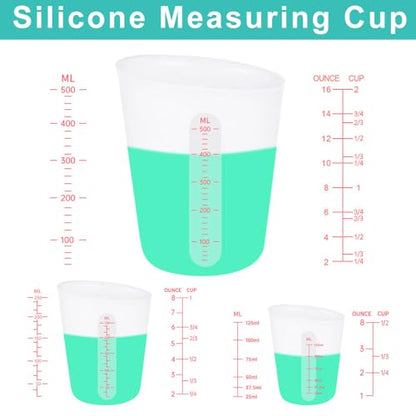 6 PCS Silicone Cup Set, 500ml, 250ml and 125ml for Epoxy Silicone Measuring Cups, Non-Stick Mixing Cups, Casting Molds, Jewelry Making,with Marking Ounces/ml - size: 500ML+250ML+125ML