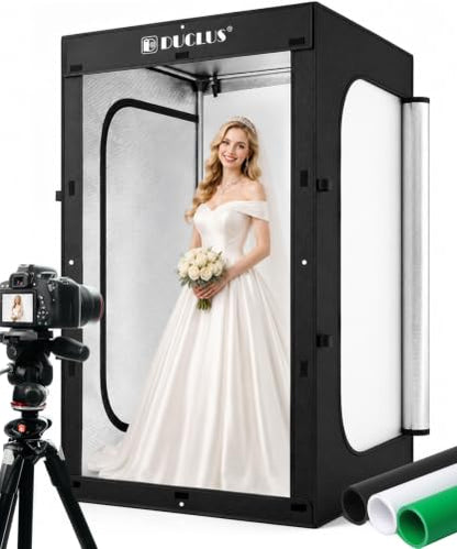 Photo Light Box 47×39×79 Inch for Clothing Photography, 400 LED Studio Shooting Tent with 8 Light Panels, CRI 96+, 12000lm Daylight, 3 Matte PP Backdrops for Bags, Models & Large Products - size: 47*39*79 inch