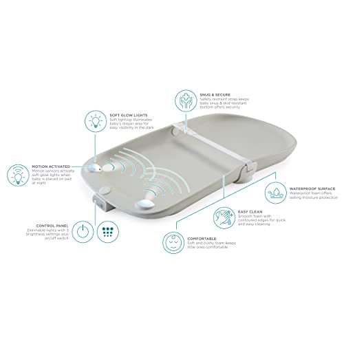 Contours Glow Motion Sensing Light Up Waterproof Wipeable Baby Diaper Changing Pad for Dresser or Table, Adjustable Brightness for Nighttime Change, Easy to Clean Surface, Soft & Comfortable Foam - style: Changing Pad