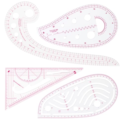 CINDALOG Clear Metric Sewing Ruler Set French Curve Pattern Ruler Kit for Beginners Tailors Designers Dress Makers Ruler Precision Quilting and DIY Supplies Perfect for Drawing, Craft, Sewing (4)