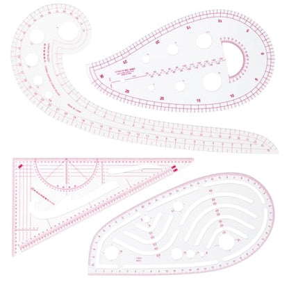 CINDALOG Clear Metric Sewing Ruler Set French Curve Pattern Ruler Kit for Beginners Tailors Designers Dress Makers Ruler Precision Quilting and DIY Supplies Perfect for Drawing, Craft, Sewing (4)