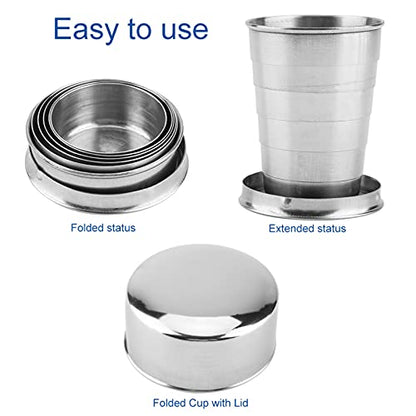 Stainless Steel Collapsible Cup, Camping Folding Cup Retractable Travel Mug with Lid Keychain Portable Drinking Outdoor Demountable Stackable Expandable Protective Cap for Hiking Picnic Coffee(S) - size: 2 Ounces