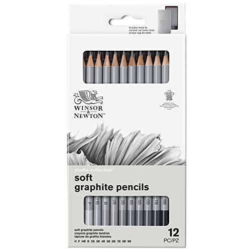 Winsor & Newton Studio Collection, Graphite Pencils, Set of 12 | Soft, Thick Core pencils, Varied Hardness, Soft Smooth Texture, Easy Blending, Stylish Metal Tin Included, High Quality Lead - style: 12 Graphite Pencils