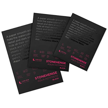 Stonehenge Aqua Black Medium Weight Pad, 140lb, Hotpress, 8 x 10 Inches, 15 Sheets for Wet and Dry Media - size: 8x10