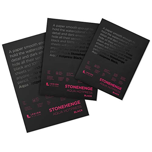 Stonehenge Aqua Black Medium Weight Pad, 140lb, Hotpress, 10 x 14 Inches, 15 Sheets for Wet and Dry Media - size: 10x14